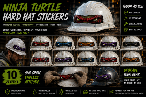 Turtle Mask Eyes Hard Hat Stickers – Waterproof Vinyl Designs for Hard Hats, Toolboxes & Helmets