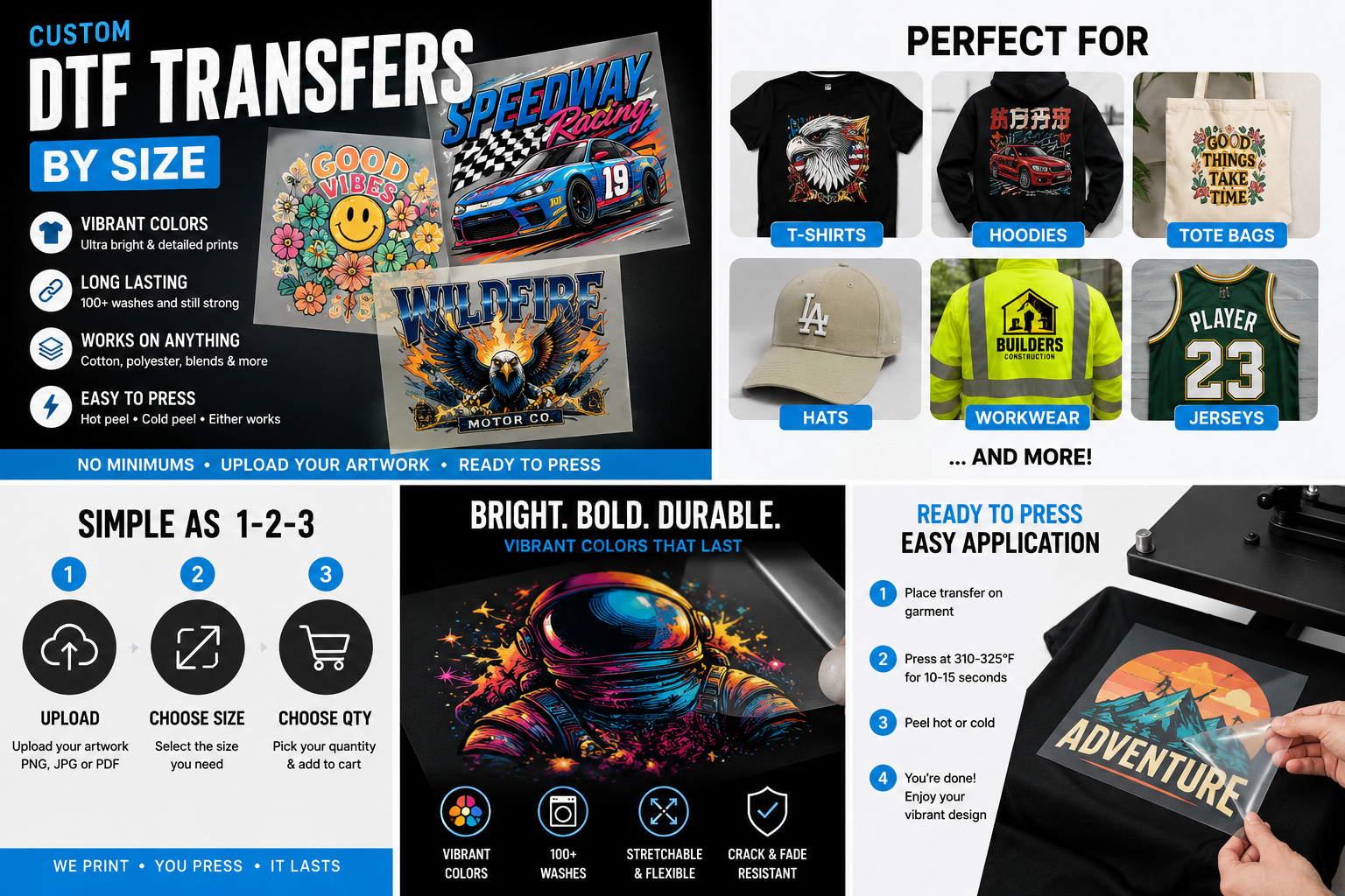 Custom DTF Transfers By Size – Upload Your Artwork