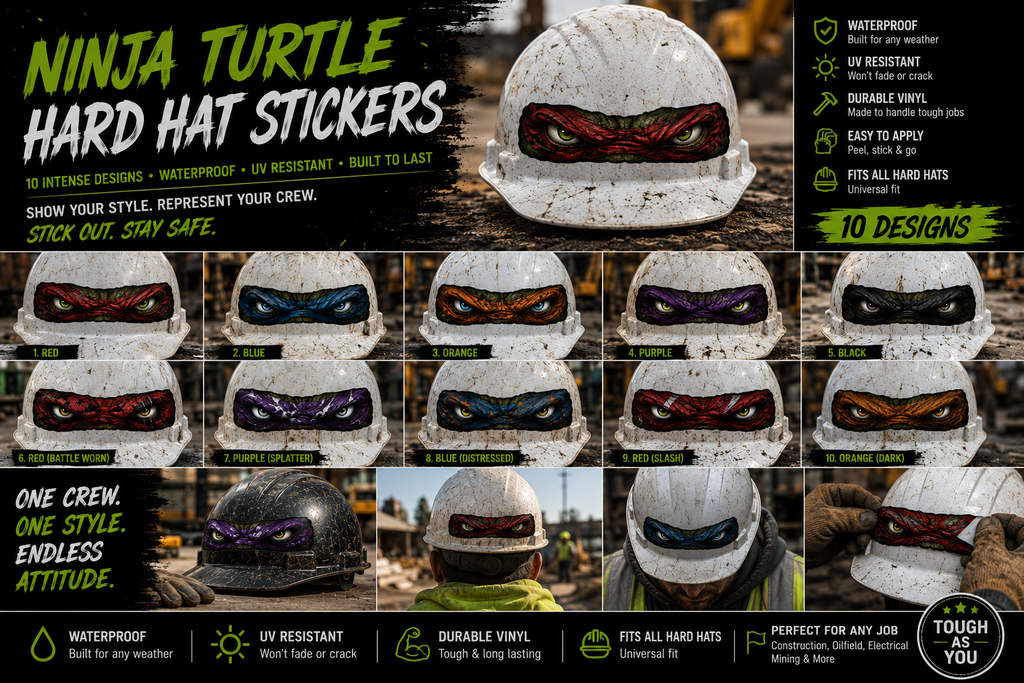 Turtle Mask Eyes Hard Hat Stickers – Waterproof Vinyl Designs for Hard Hats, Toolboxes & Helmets